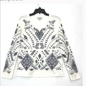Lucky Lotus Boho Embroidered Native American Inspired Pullover Shirt L